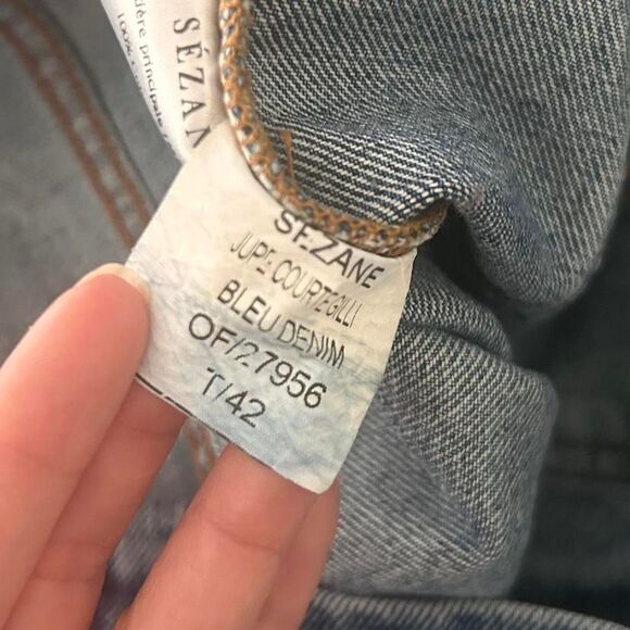 Sézane denim gillie straight cut denim jean tie waist mini skirt xl - Picture 7 of 7